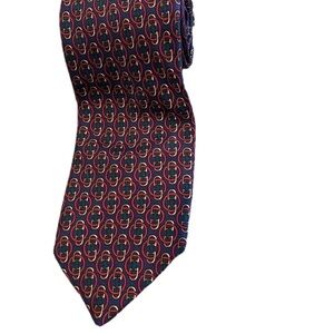 Burberry 100% Silk Tie Navy/Red Horse Stirrups Made in England 58” Geometric‎
